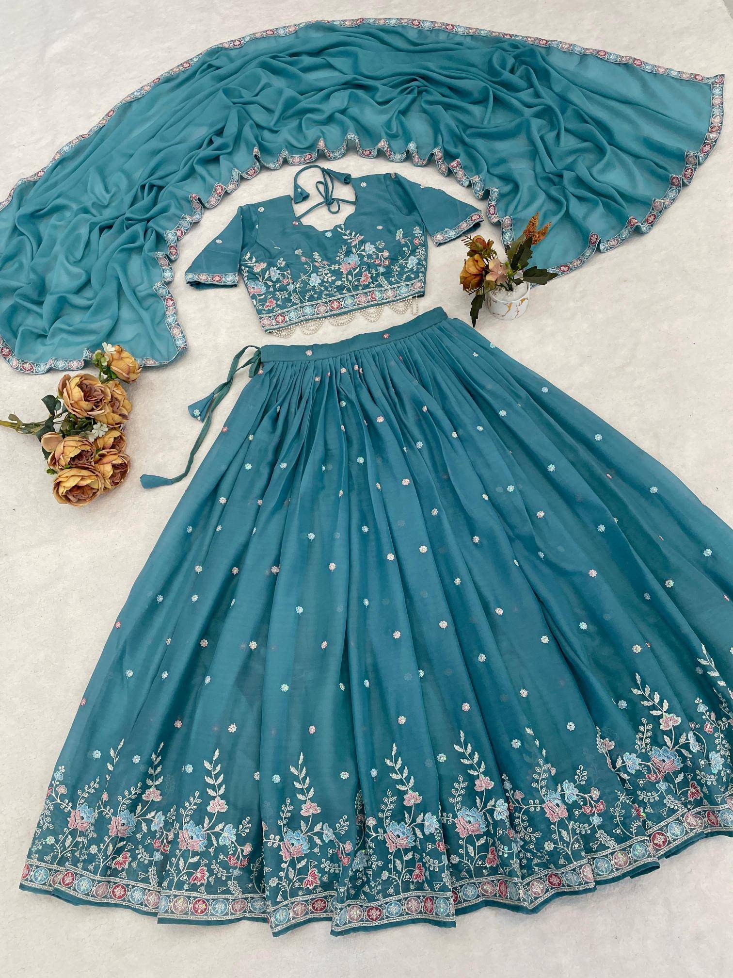 GRTN 8119 SKY Gorgette Cheap Lehenga Choli wholesalers in Mumbai